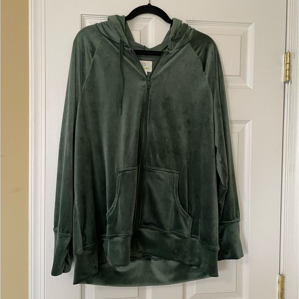 EUC Aerie Dark Green Velour Zipped Hoodie